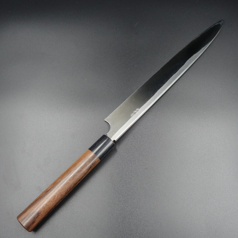 仙助 柳刃包丁 270mm 安来鋼青紙２号 紫檀シノギ柄 ② 仙助 柳刃包丁 ダマスカス 安来鋼青紙2号 270mm 紫檀シノギ柄