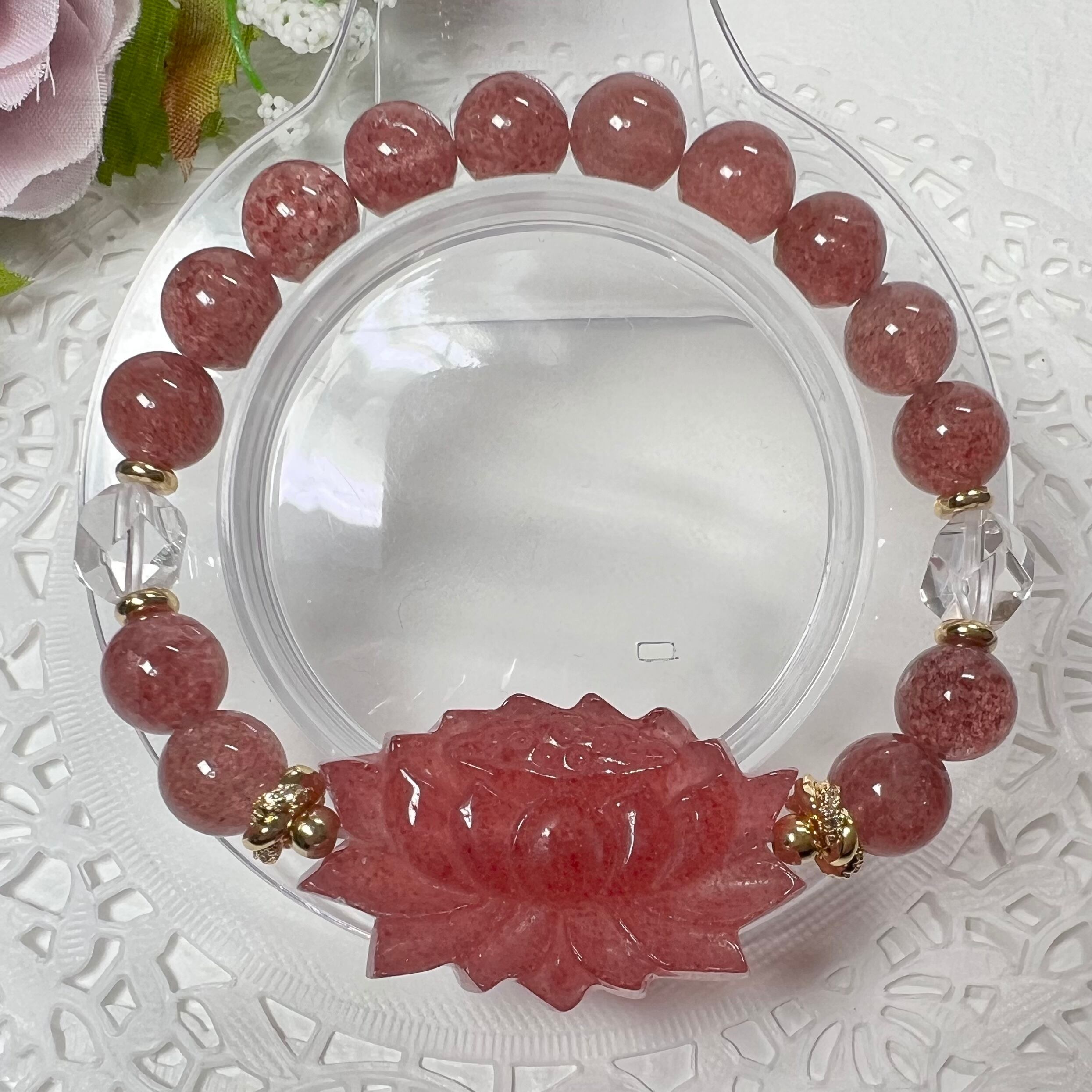【ストロベリークォーツ蓮ブレスレット】❤︎送料無料❤︎天然石 パワーストーン