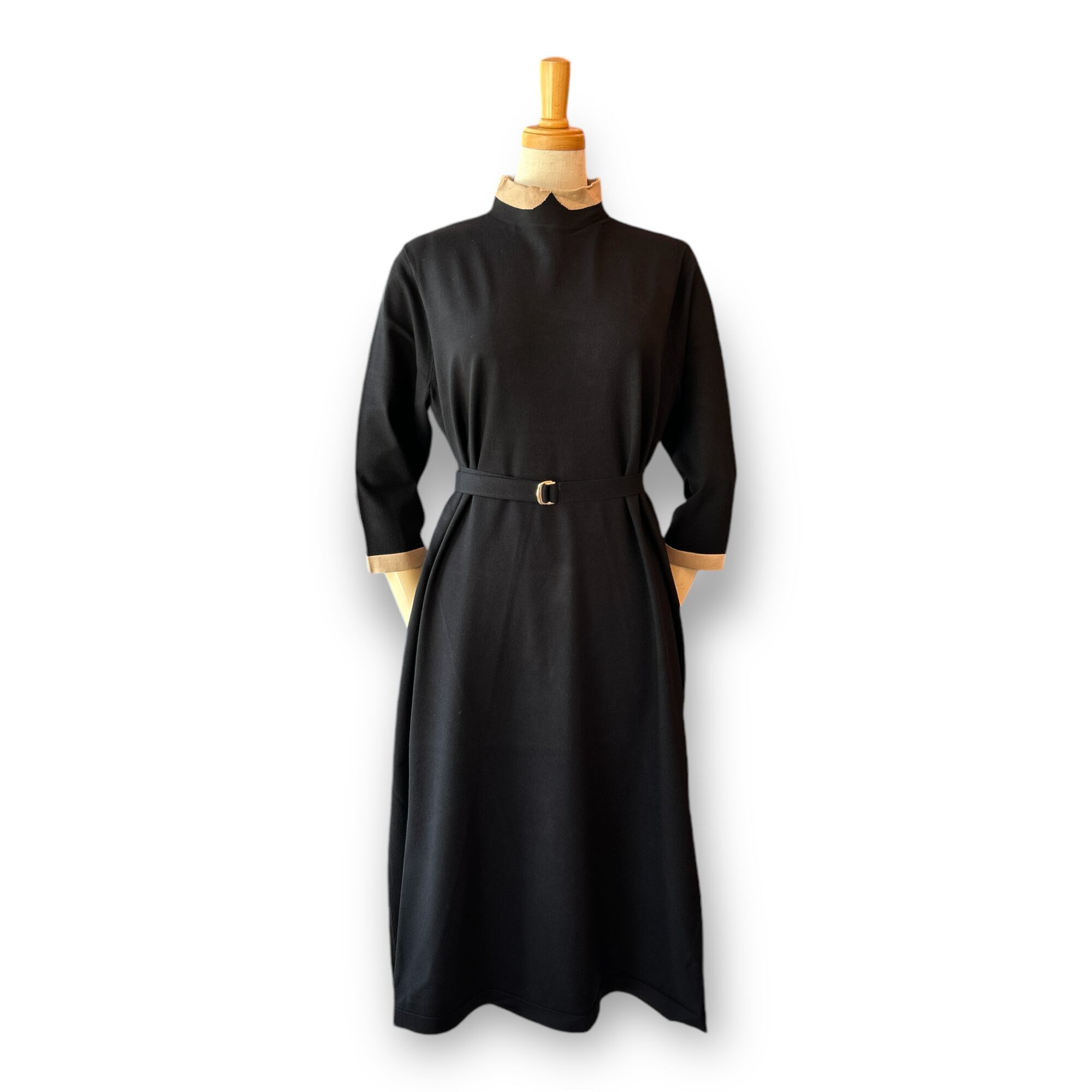 Woman's Cleric Collar Knit One Piece-Black〖MACKINTOSH PHILOSOPHY〗セリックカラーワンピースロングスリーブ マッキントッシュフィロソフィー