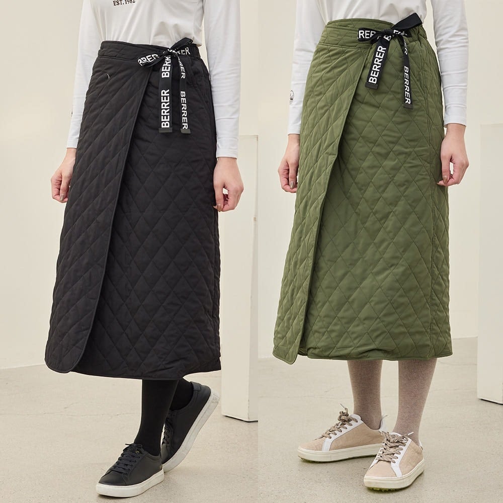 ロゴベルト付き極暖キルティングラップスカート