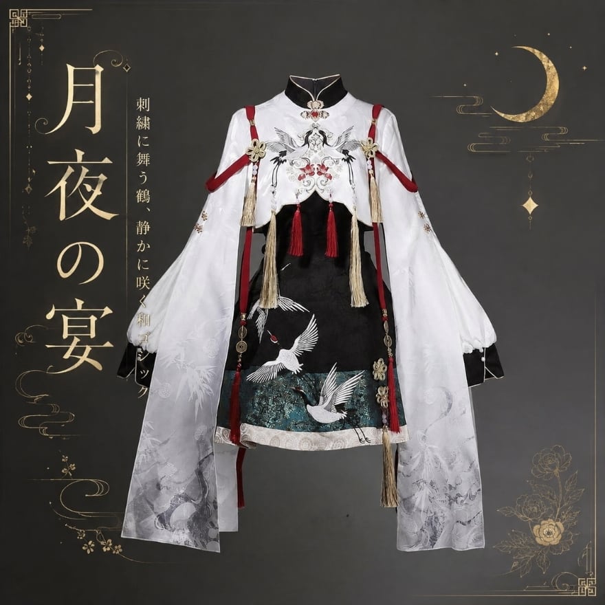 月夜の宴 刺繍に舞う鶴 セットアップ ジャンパースカート ボレロ