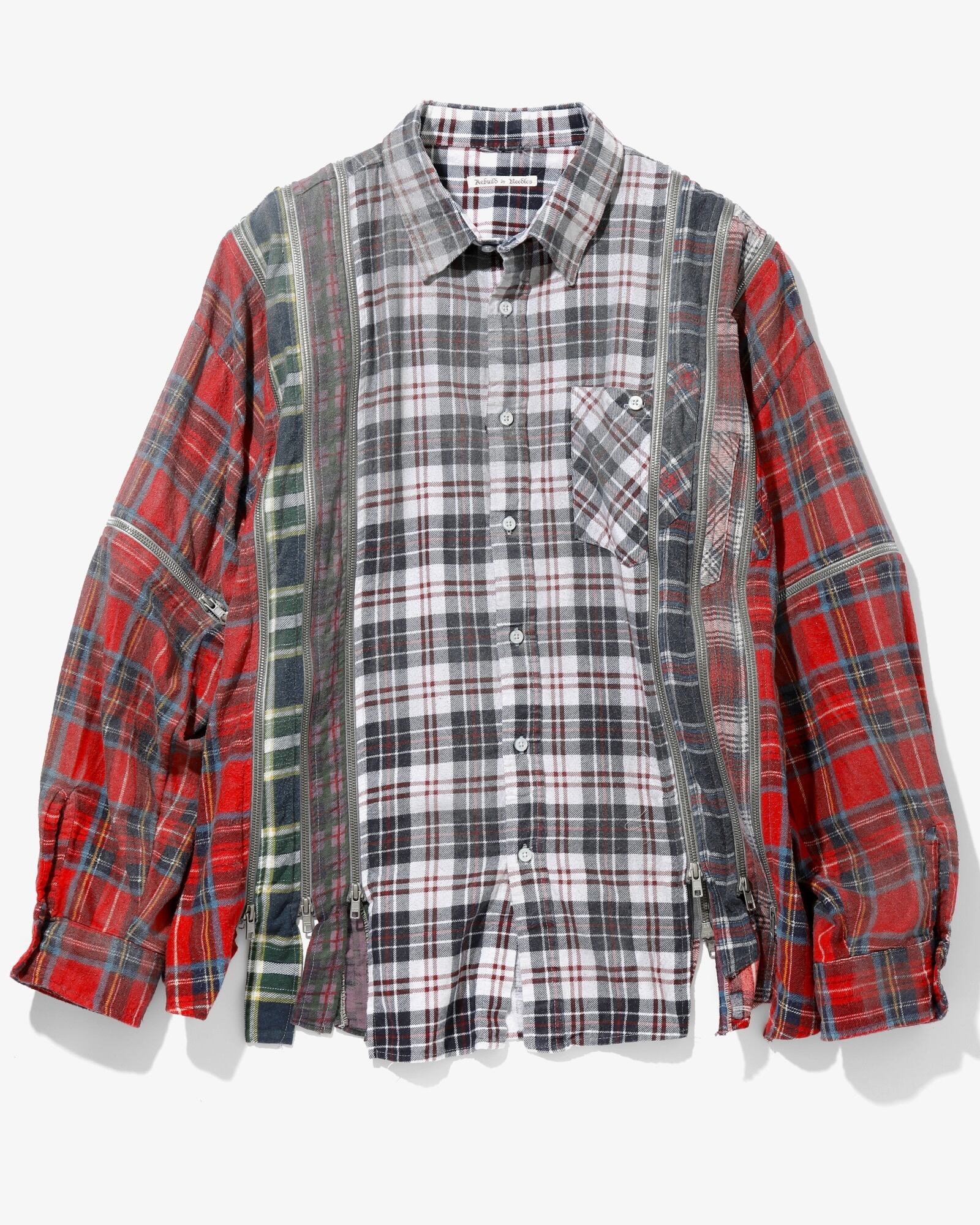 【Rebuild by NEEDLES】Flannel Shirt -> 7 Cuts Zipped Wide Shirt / Reflection  | idealclasse powered by BASE