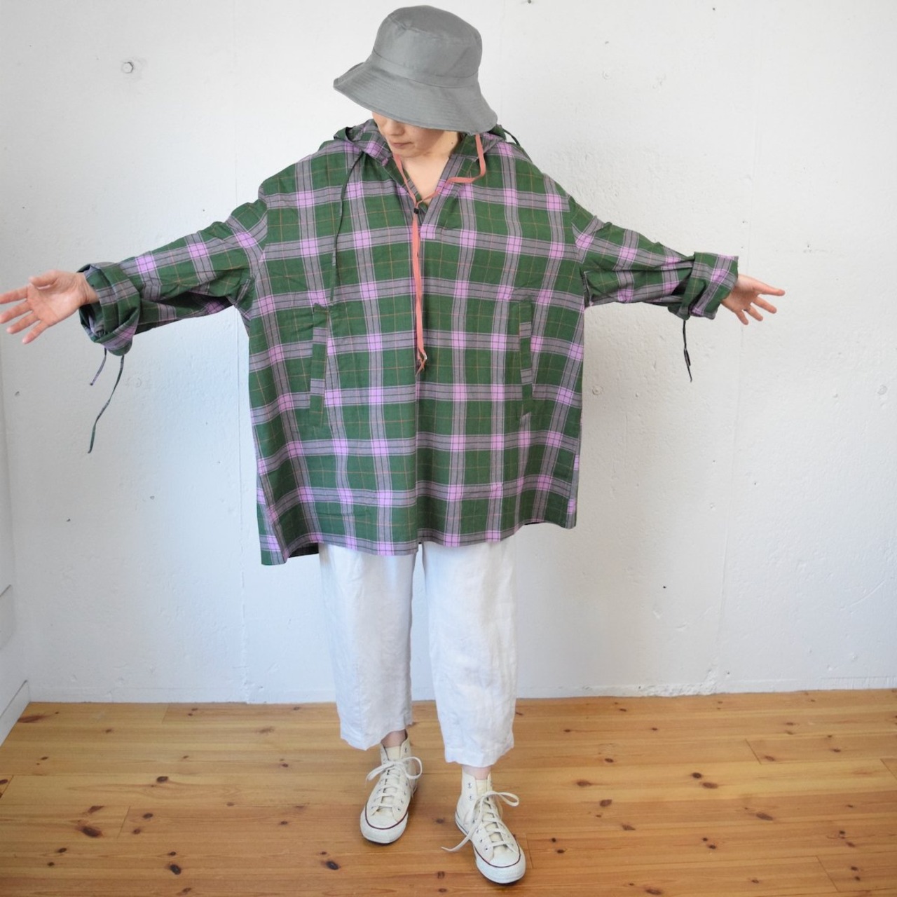 BUNON(ブノン) Kahdi Cotton Madras Check Smock カディコットン マドラスチェック スモック
