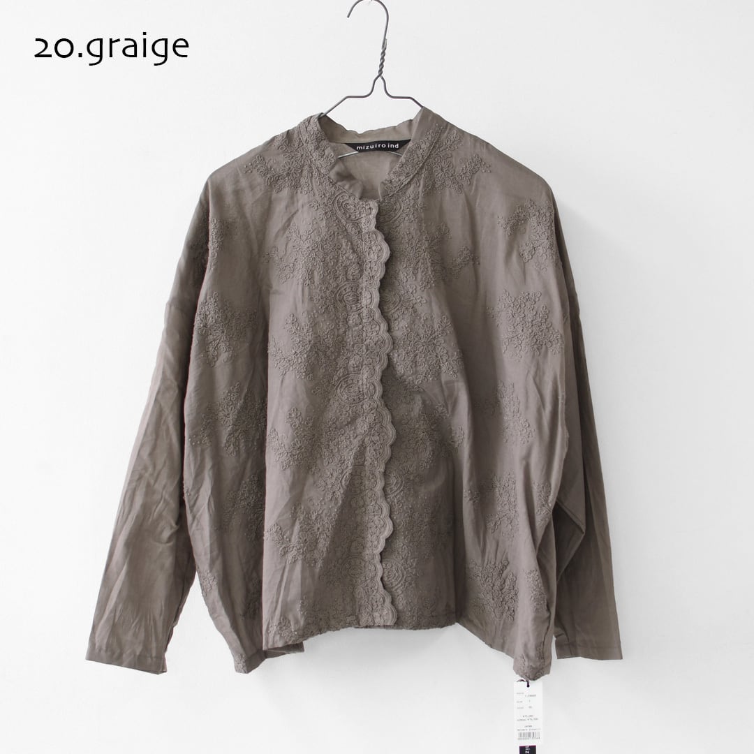 mizuiro ind [ミズイロ インド] lace stand collar wide shirt [1