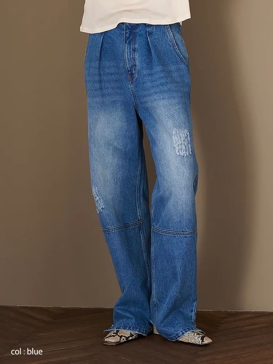 YENN ハイライズタックワイドデニムパンツ ライトブルー 40 YENN ハイライズタックワイドデニムパンツ ライトブルー 40 - メルカリ