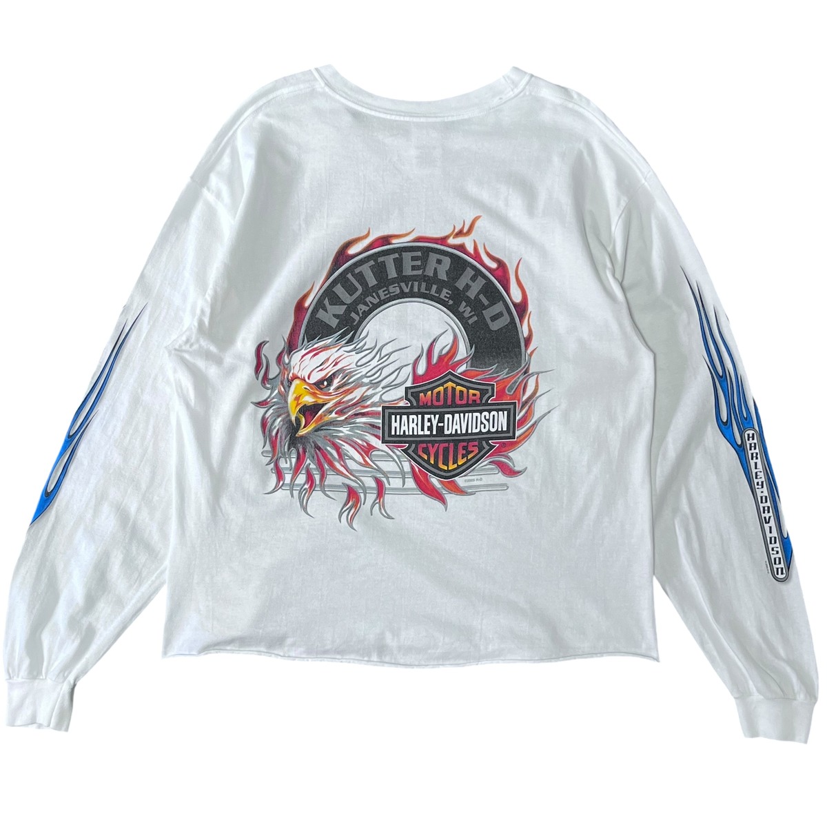 フレイム］USA製 Harley-Davidson”ハーレーダビッドソン”ロンT 袖プリ 