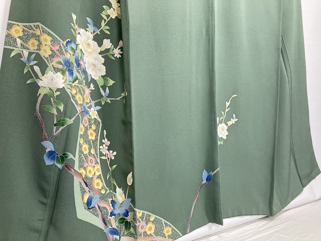 本加賀友禅 南克治 訪問着 花柄 正絹 緑 白 青 836 | kimono Re:和