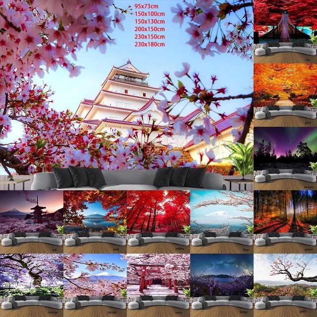 壁掛け タペストリー 日本 Japan 城 サクラ 桜 櫻 Cherry blossom