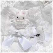 ♡【受注生産】No.2 天使のうさぎさん付き フリル編み上げリボンヘッドドレス yellow ♡