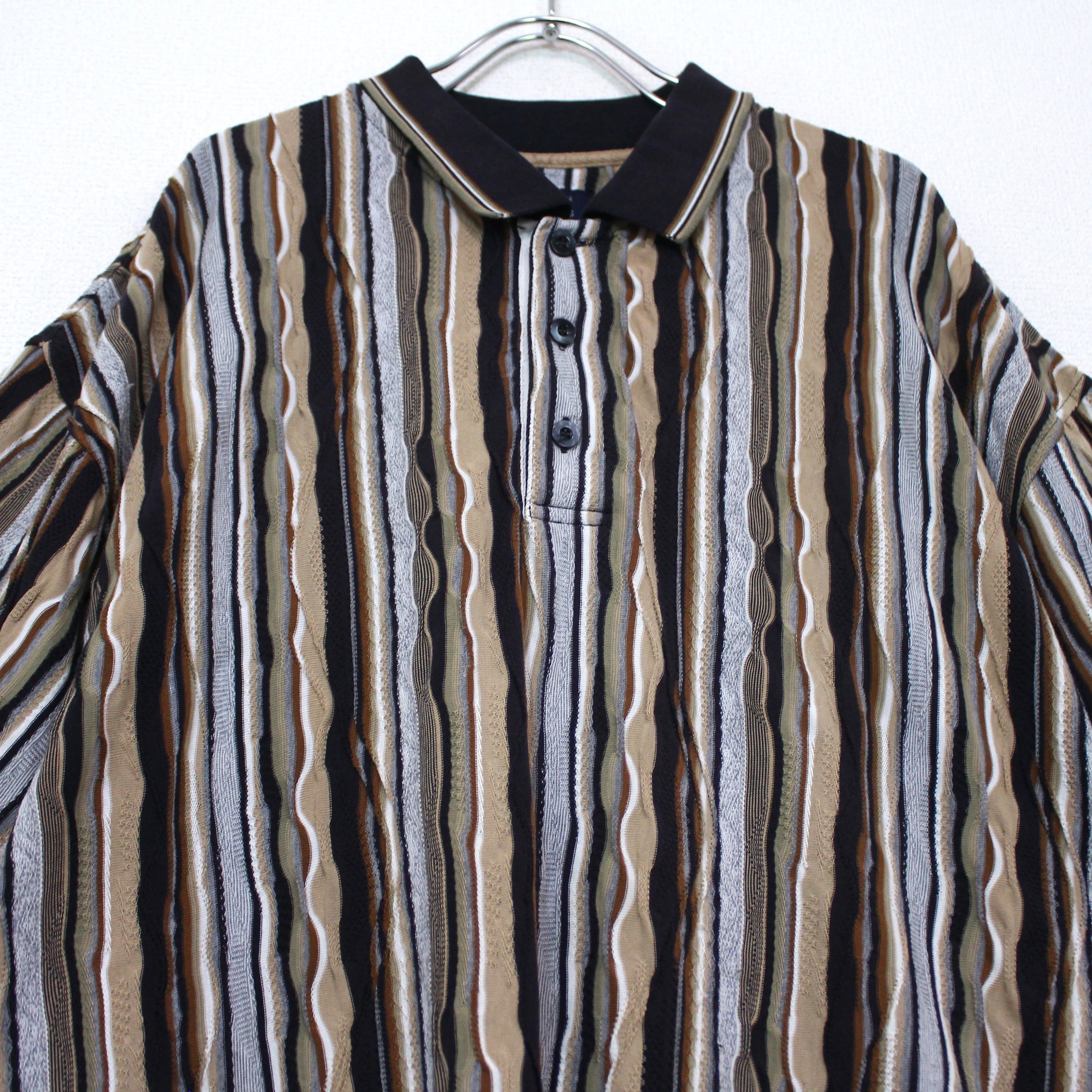Caka act2】Multiple Coloring Vintage Loose S/S 3D Knit Polo Shirt 