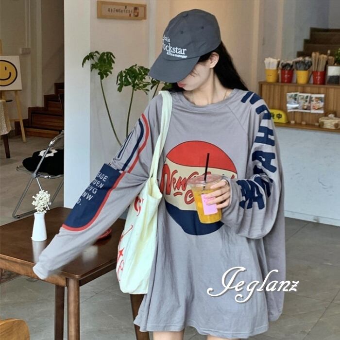 2色 オーバーサイズ ロゴ 長袖 Tシャツ ロンT ユニセックス ♪(MD357)βα