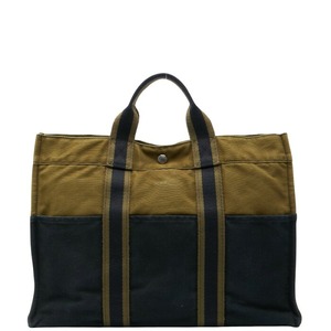 エルメス フールトゥ トートMM ハンドバッグ トートバッグ ブラック カーキ キャンバス レディース HERMES 【中古】