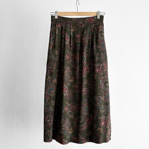 made in USA Olive Green Rayon Paisley Skirt