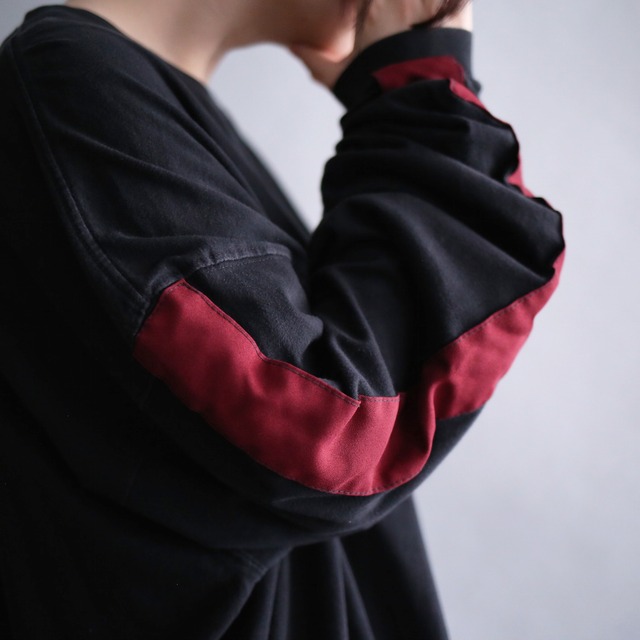 "刺繍" bi-color sleeve line 3XL over size l/s tee