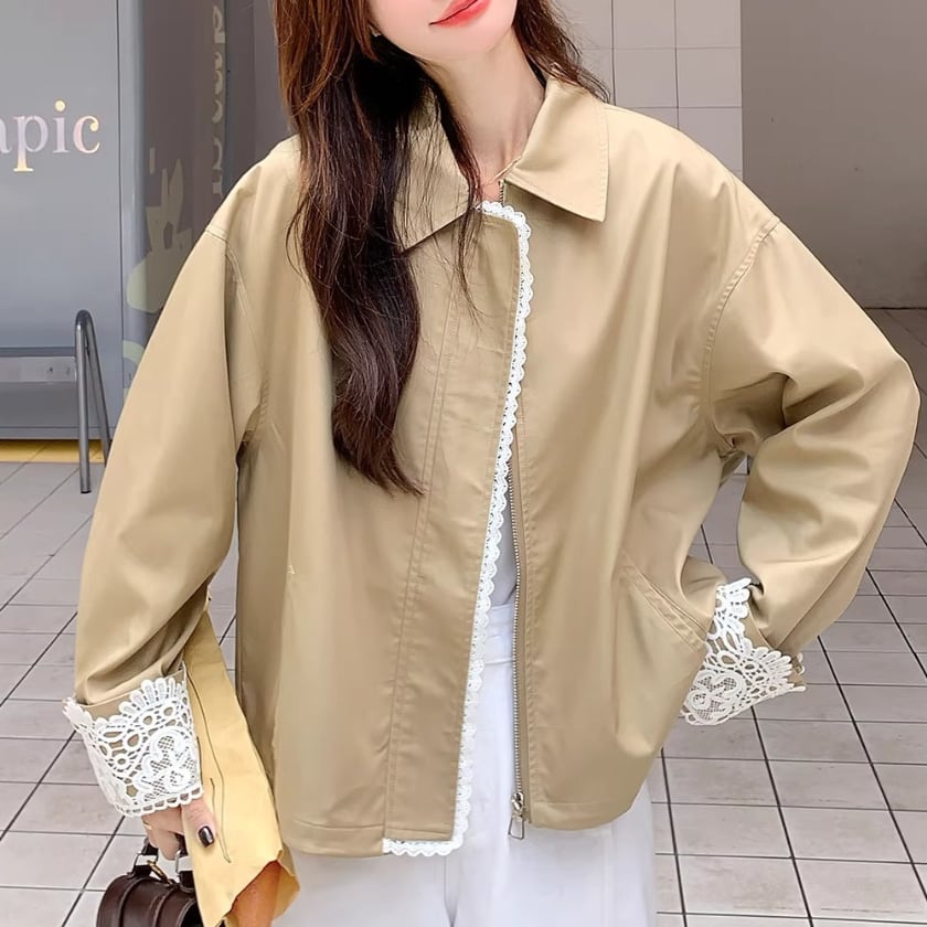 Lace hem zip jacket A1675 | arSelects
