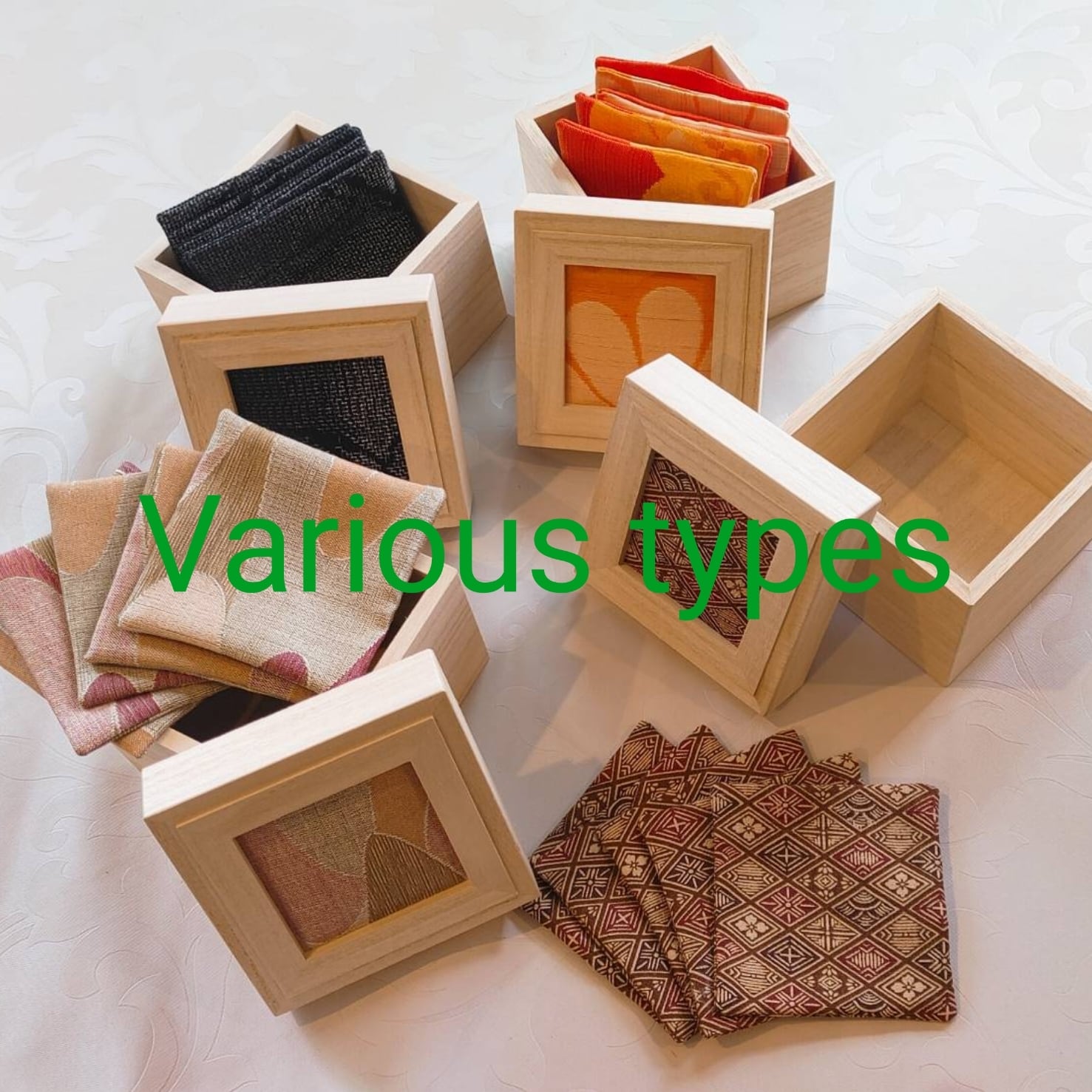 白木CUBE・着物リメイクコースター8枚セット(和柄E) | 工房たけ徳島