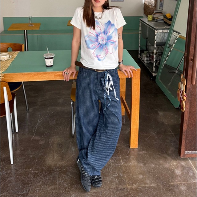 ピンストライプソフトルーズパンツ 2col R00686