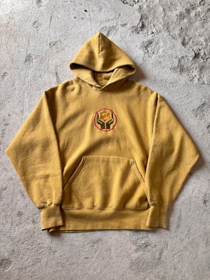 00s SUBWARE × RECON/Logo embroidery Hoodie/L/刺繍ロゴフ－ディ－/パ－カ－/有刺鉄線プリント/イエロ－ブラウン/STASH/リーコンコラボ/サブウェア