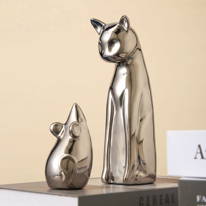オブジェ 猫 ネズミ 2点セット 抽象的 シンプル おしゃれ かわいい
