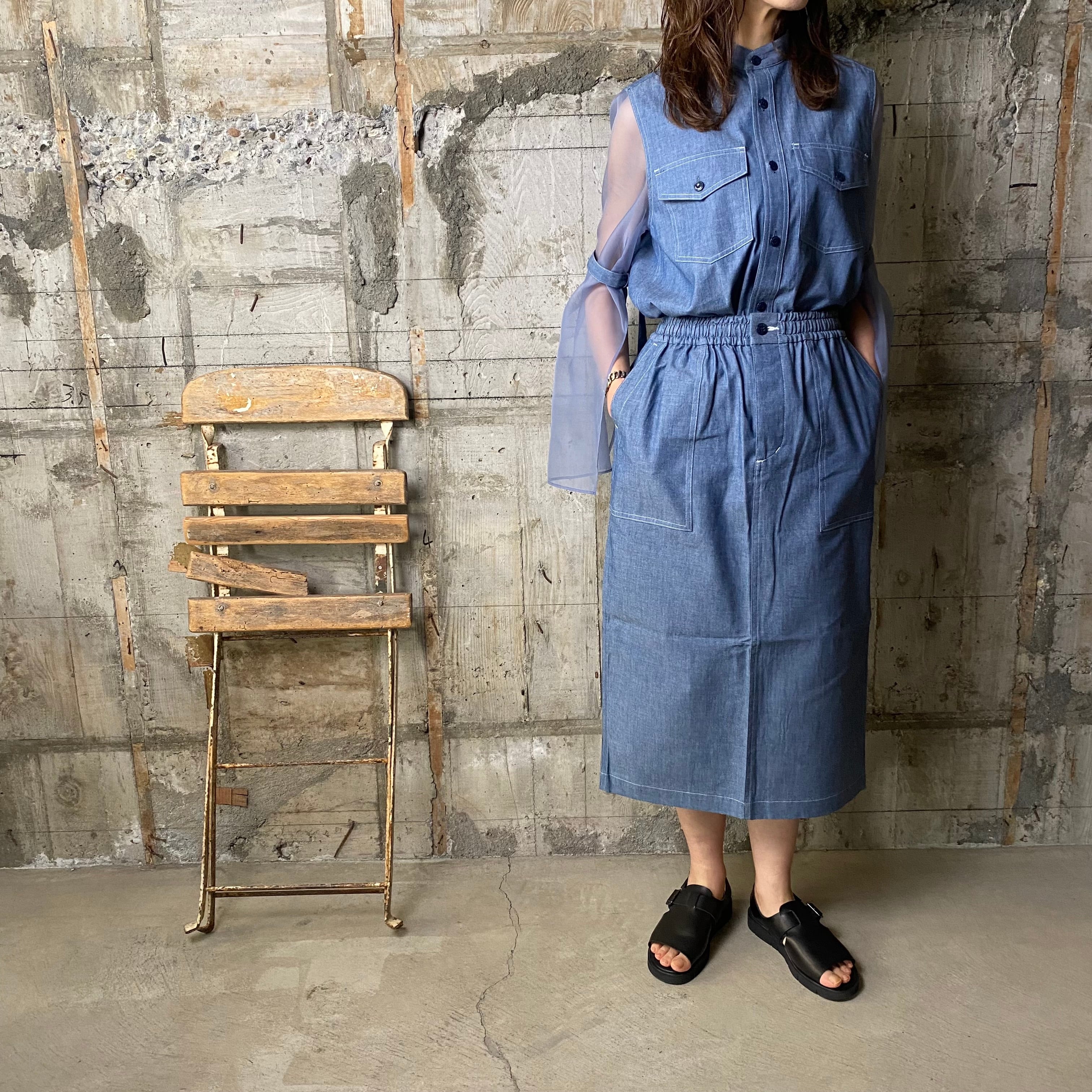 HYKEハイクCHAMBRAY SKIRT  Col /BLUE.   glamour