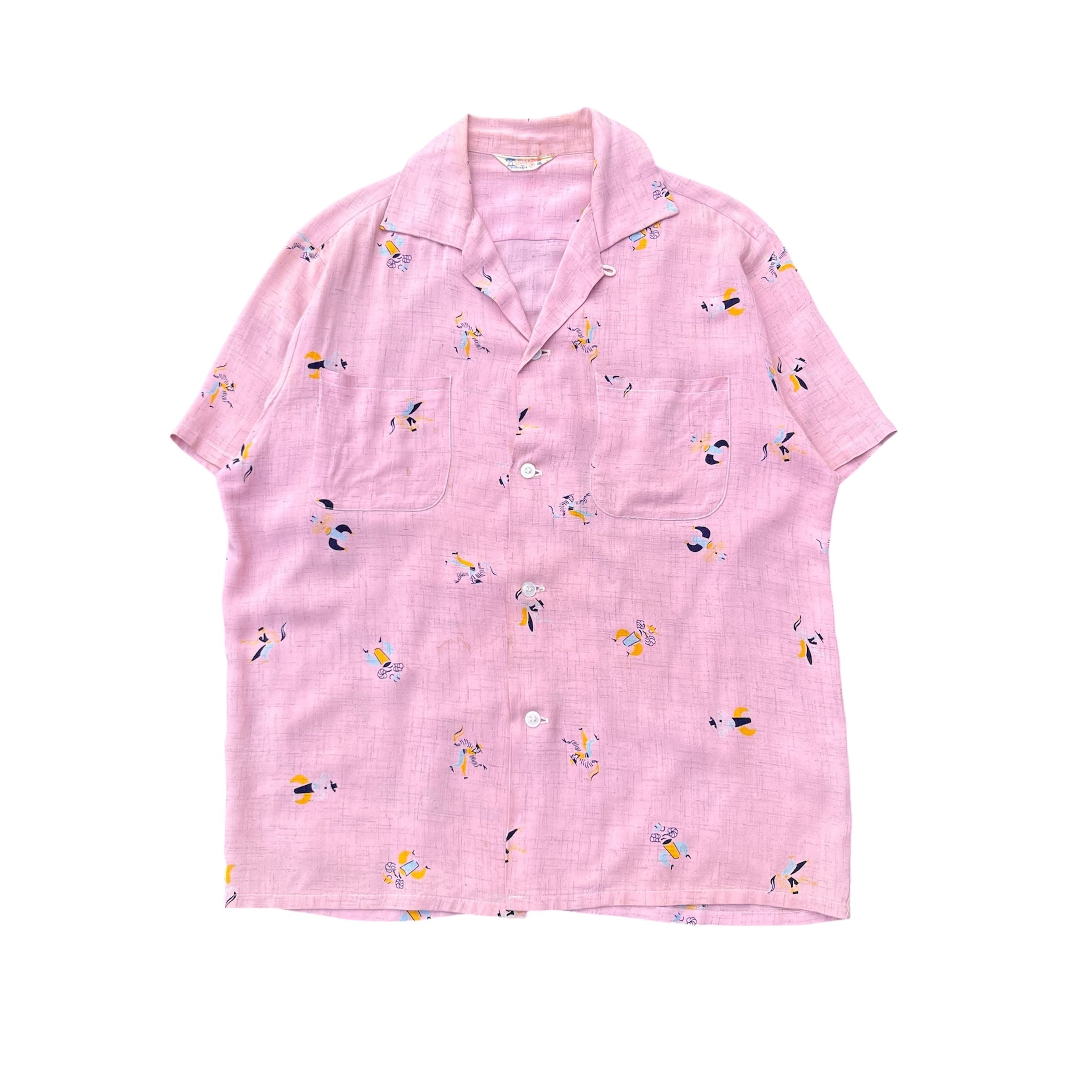 絣濃紺×ピンクレーヨンシャツ50s