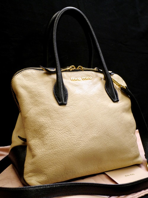 美品★miumiu ミュウミュウ MADRAS BICOLORE クロスボディ2way レザー トート バッグ BGx黒★ クラシックな雰囲気が可愛らしい人気モデル♪