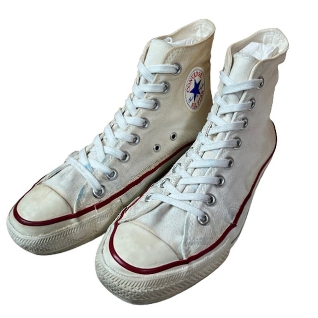 70's~ CONVERSE コンバース Chuck Taylor Hi チャックテイラー キャンバススニーカー 生成り オフホワイト 一つ星 青枠青字 サイドステッチ 当て布 US7 USA製 希少 ヴィンテージ BA-1999 RM2418H