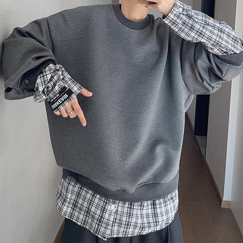 dannyandzeeトレンド感抜群チェックレイヤードトレーナー | mblueshop