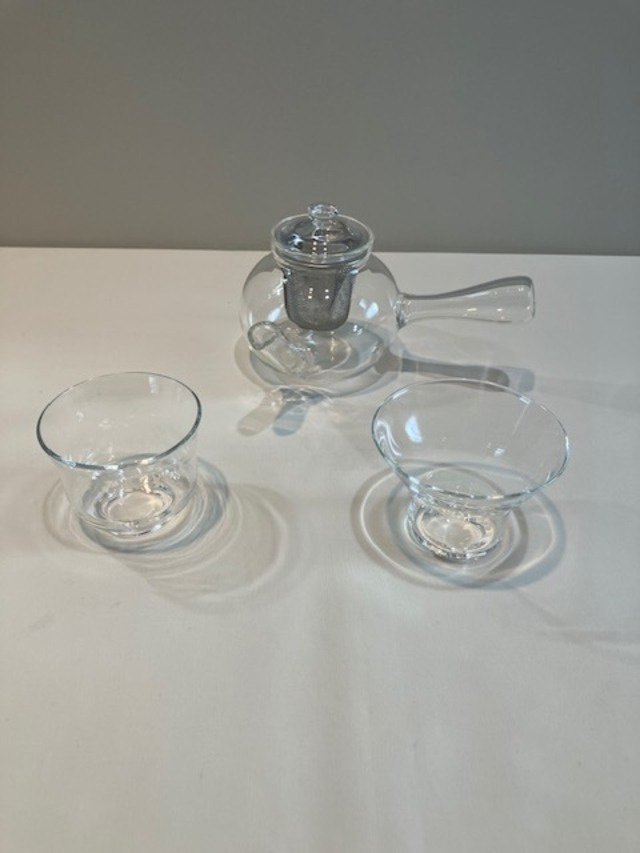 ③-3　急須 （横手）湯呑みセット（クリア）　耐熱ガラス製　KOZO＝K3　