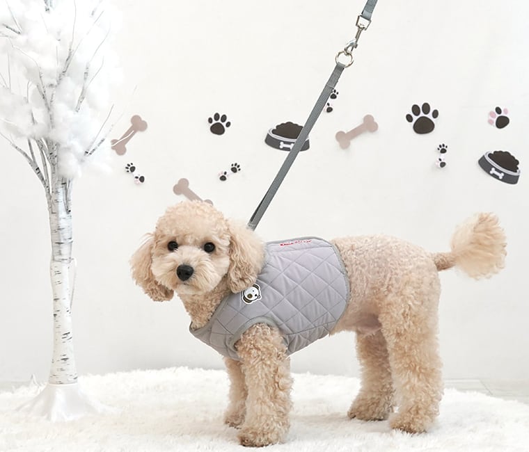 キルティングダウンハーネス&リードセット S ~ XL 2color  /  犬 服 秋冬 暖かい ハーネス リード セット ボア 犬服 ベスト ドッグウェア ペット アウター