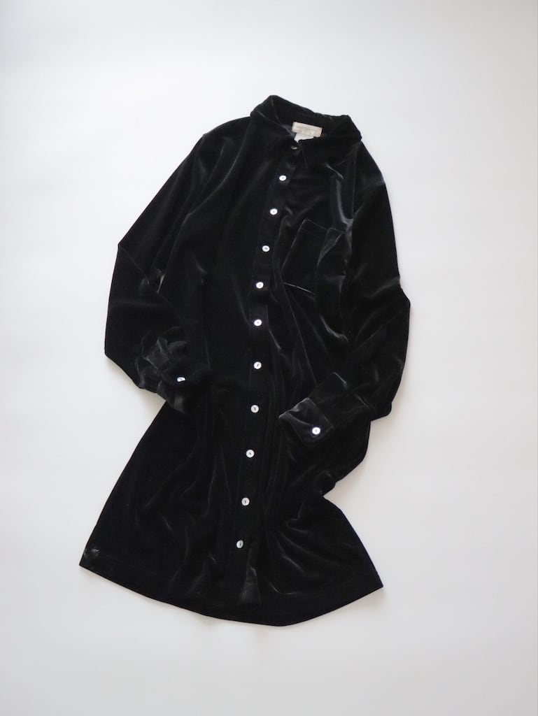●90s JONES NEW YORK black color velour shirt mini dress