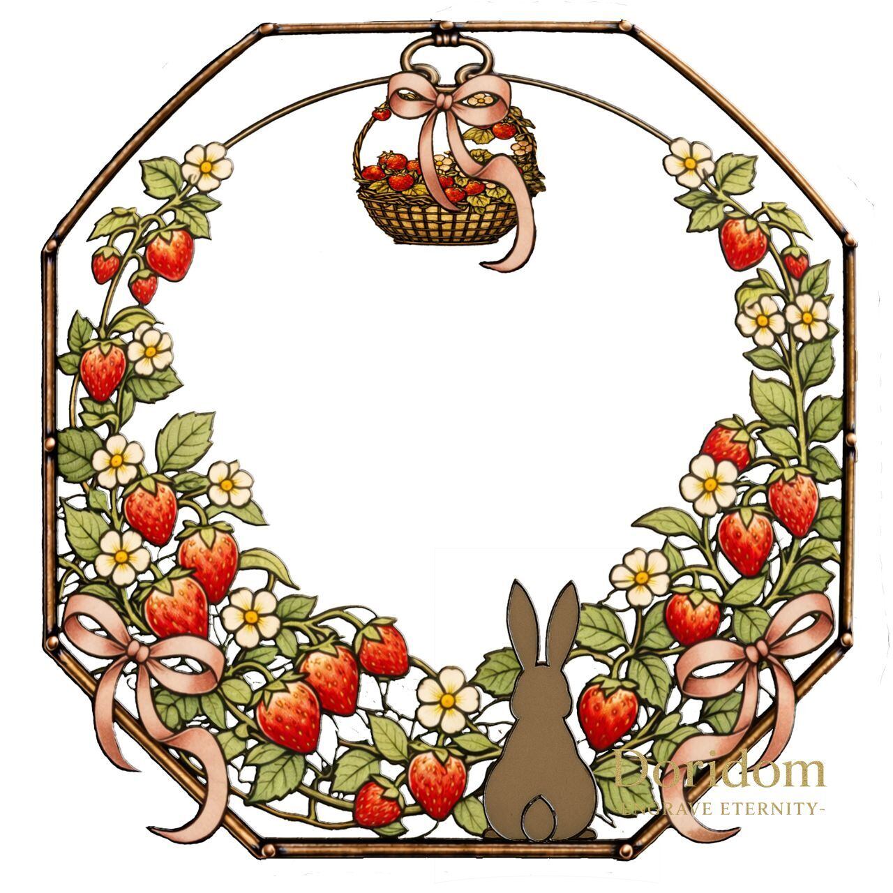 苺ページ 高解像度300DPI】Strawberry & Rabbit Stained Glass Frame No.15