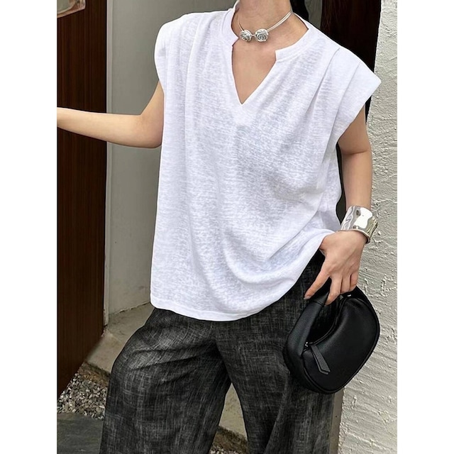 Vネック タックショルダーTシャツ／3col　M03249