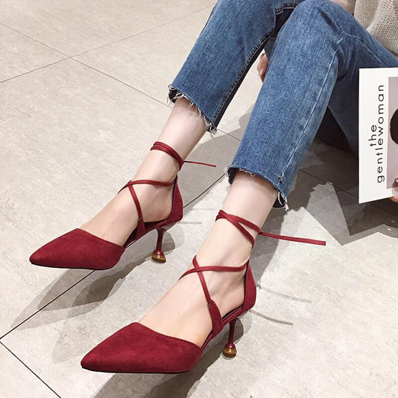 サンダルスタイルサマーレッド薄手ヒール ハイヒール 靴 シューズ 夏物 部族の婦人靴9951440