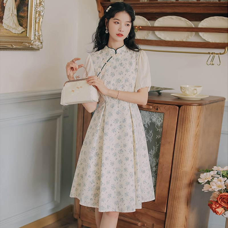 薔薇與夢シリーズ チャイナワンピース 2カラー 中華服 レース 花柄 S M L ベージュ 女性らしい Elegant 薔薇與夢シリーズ チャイナワンピース 2カラー 中華服 レース 花柄 S M L ベージュ 女性らしい Elegant