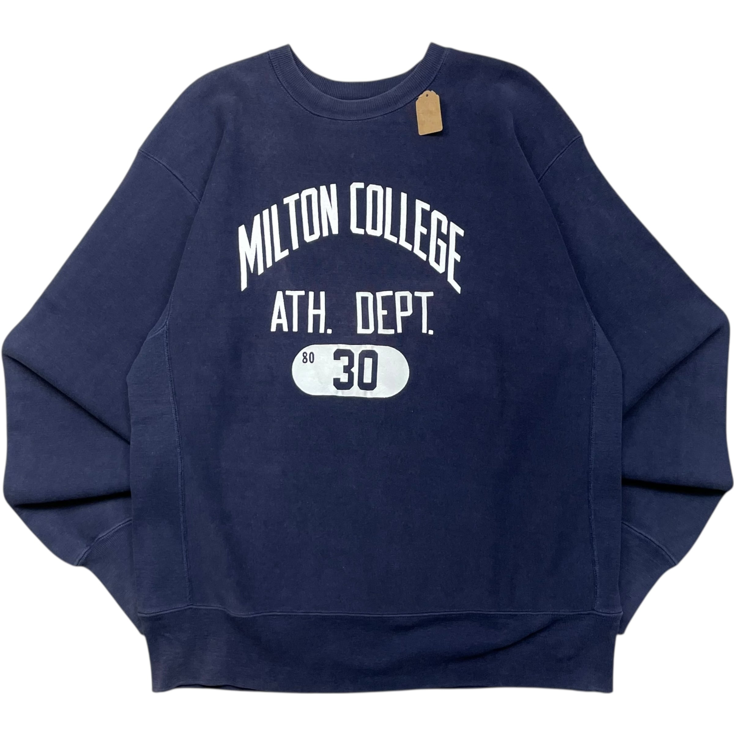 《XL》 champion チャンピオン reverse weaveリバースウィーブ カレッジプリント 3段プリント ミルトン大学 単色タグ後期 USA製 70年代 vintage no.9564