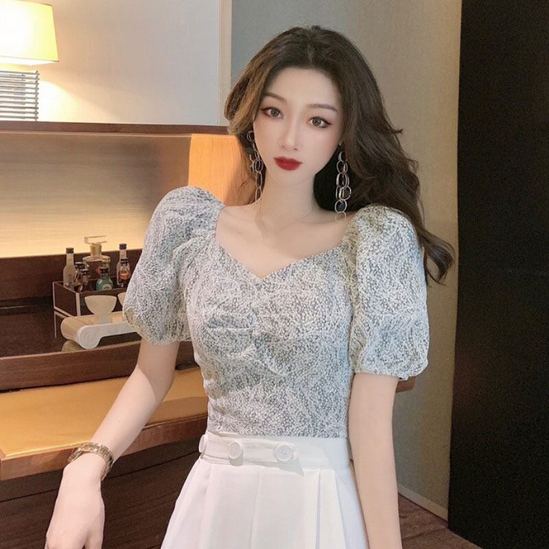 サマースタイルスリーブバックリボンショートレースシャツ トップス 夏物 YY-ファッション767990833