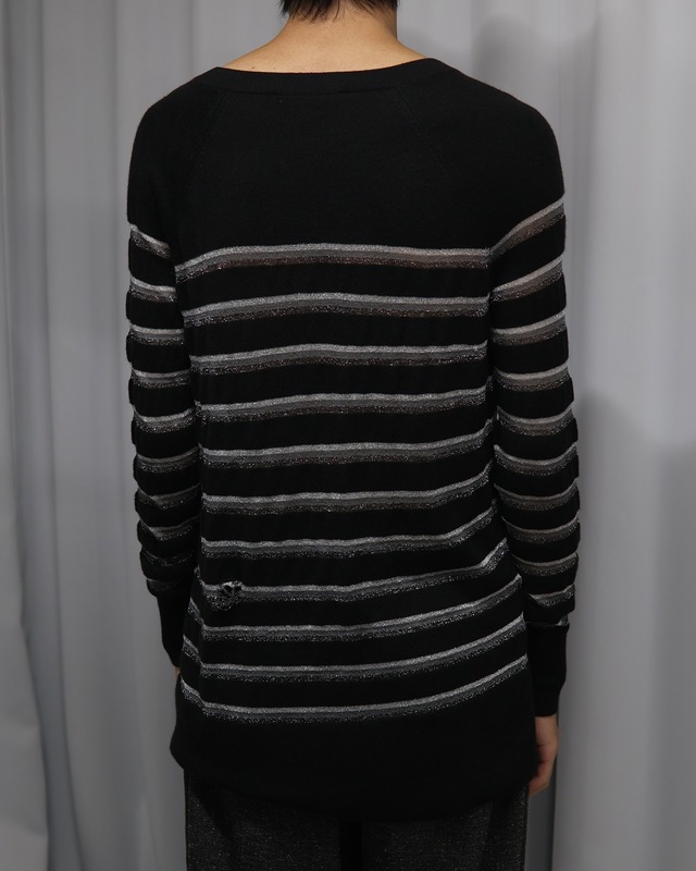 Border sheer v-neck knit