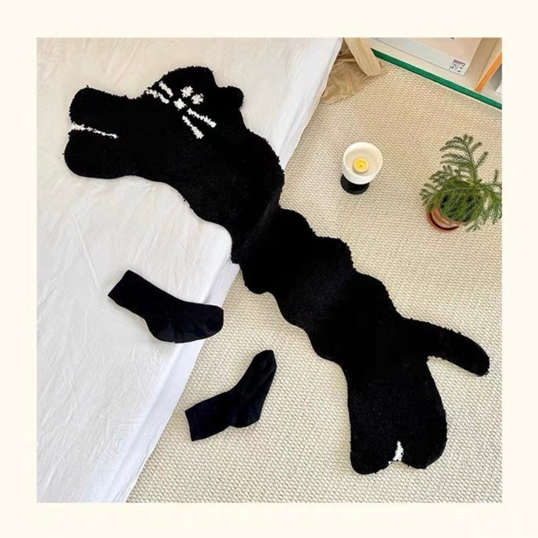 bodatsu ウェーブ黒猫 アート ロング ミニ ラグ カーペット マット bodatsu ウェーブ黒猫 アート ロング ミニ ラグ カーペット マット
