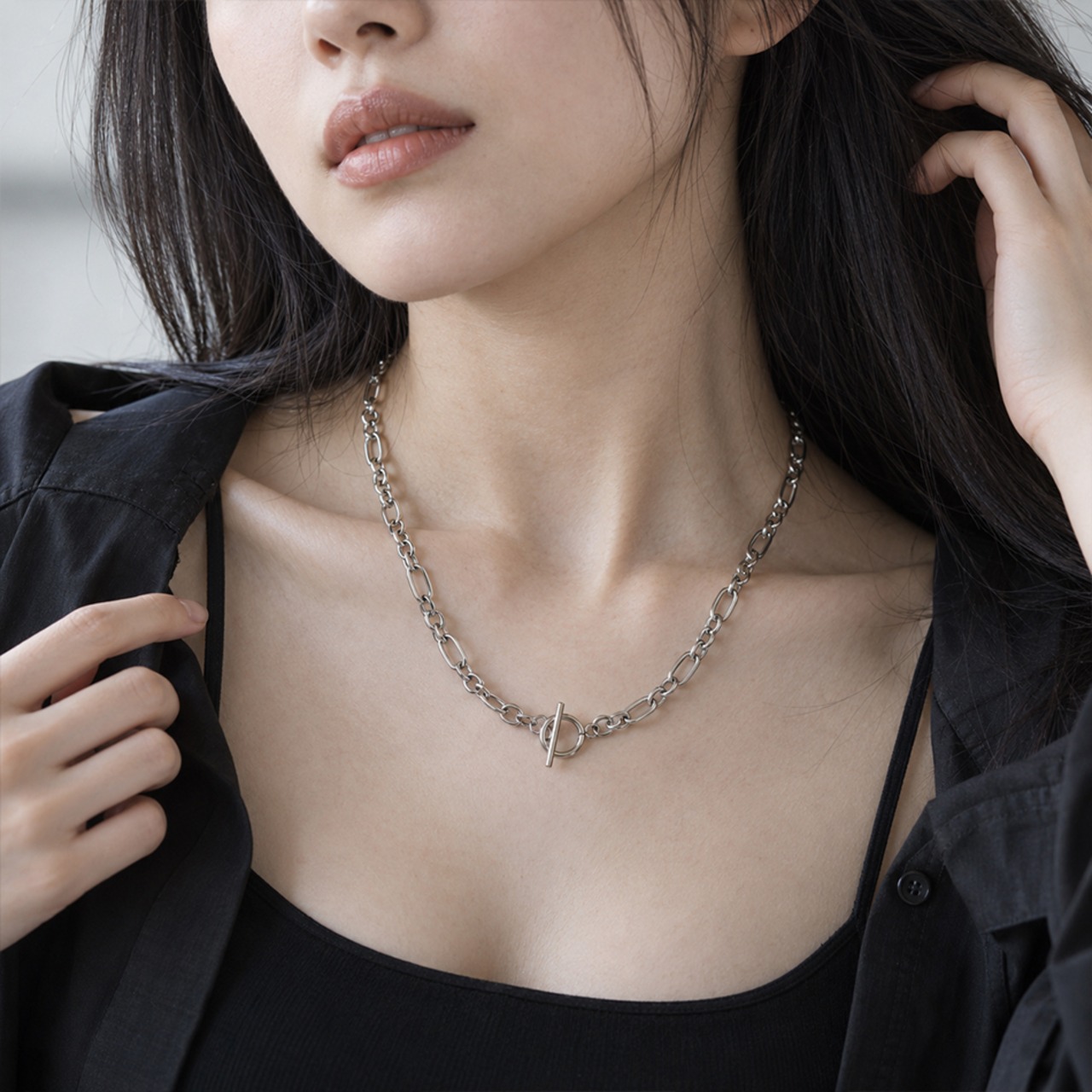 ステンレスラウンドフィガロマンテルチェーンネックレス