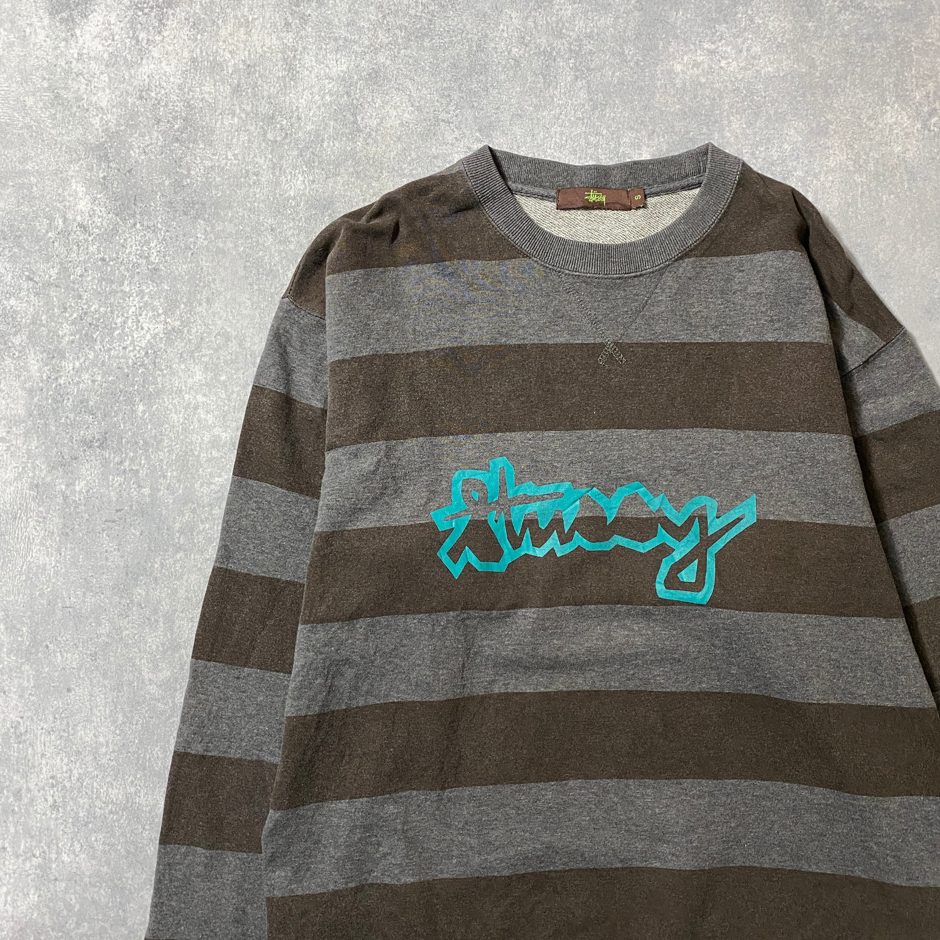 90's old stussy ステューシー ボーダー プリントロゴ スウェット 