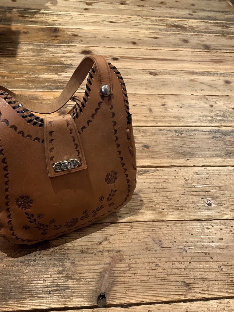 1970's Engraving Design Craft Leather Bag