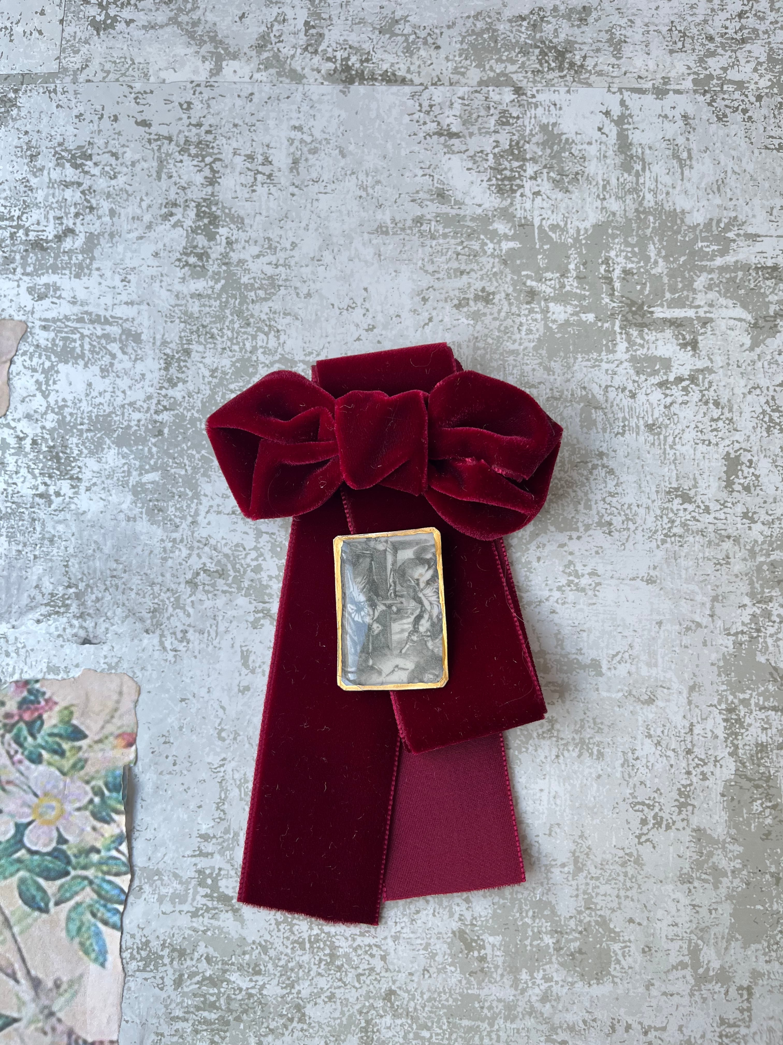 フランス製 ベルベットリボン ( 36mm ) 5.ダークレッド /手芸素材・ハンドメイド・ヘアアクセにも