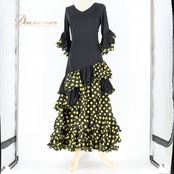 フラメンコ 衣装 トップス ワンピース ファルダ スカート ツーピース セットアップ ブラック系 イエロー系 プリマブティック prima boutique 黒 黄色 ボランテ フリル 水玉 ドット ダンス パーティ 発表会 フェスティバル 衣装 ステージ用 おしゃれ フェミニン レディース