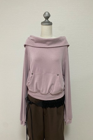 Studs Off-Shoulder C/S Hoodie (Pink)2603-71-012