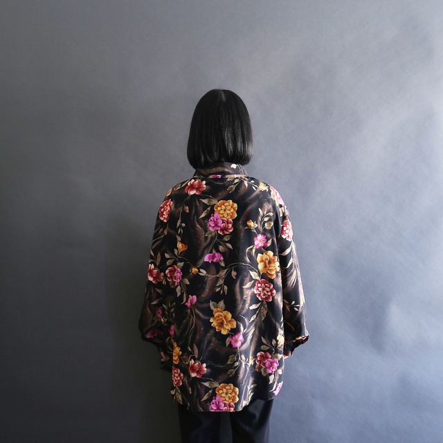 shoulder tuck design flower art pattern l/s mode shirt