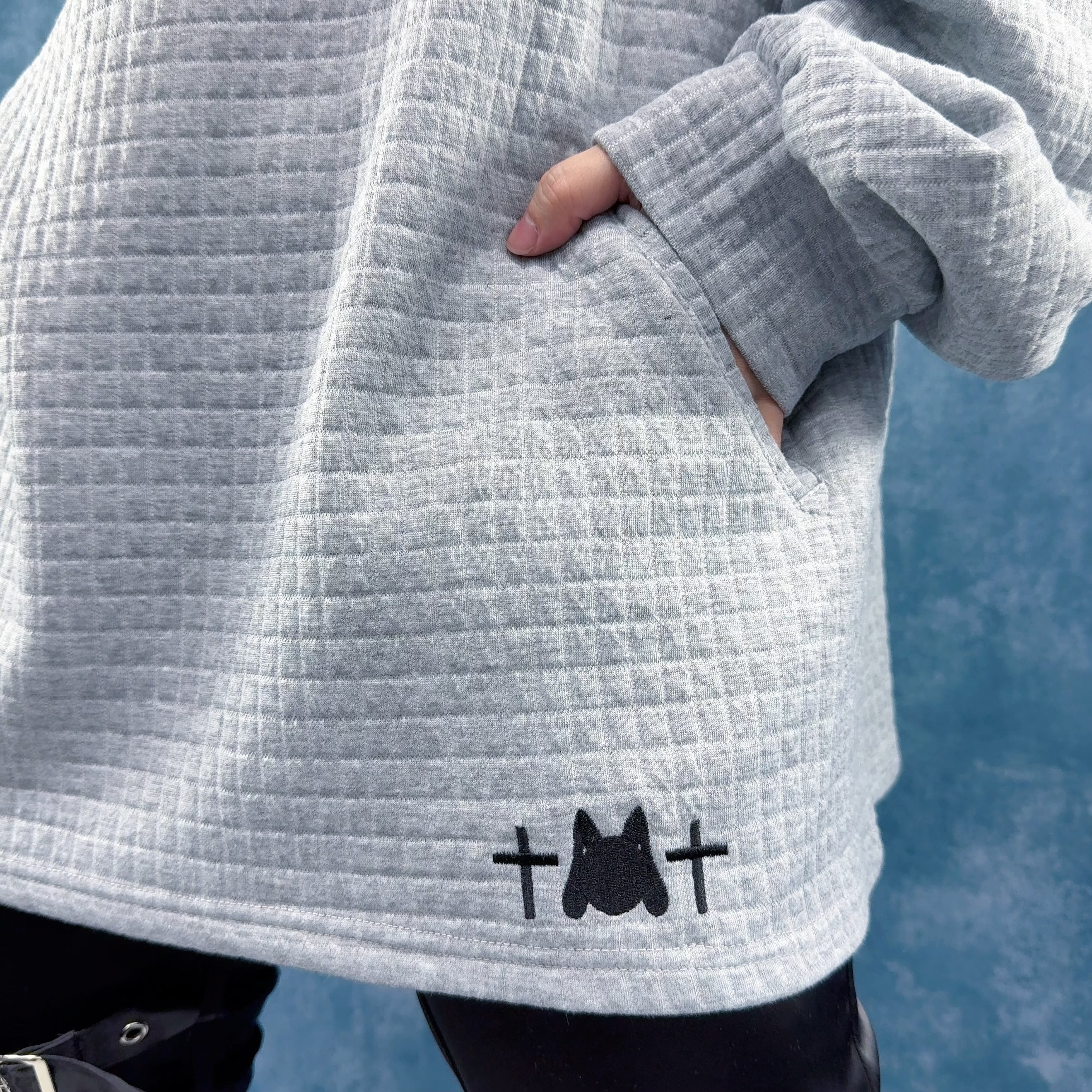 UNISEXセーラー襟ハーフZIPワッフルトップス【GRAY】 | NIER CLOTHING