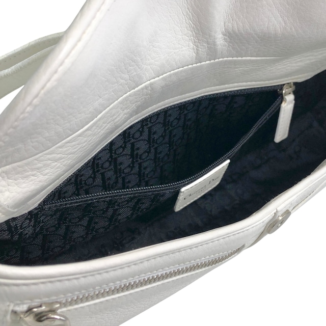 Christian Dior クリスチャン ディオール ショルダーバッグ ホワイト Dモチーフ レザー ワンショルダー vintage ヴィンテージ オールド 8te7iw