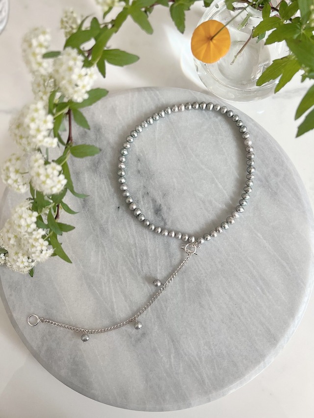 （special　collaboration）グレー淡水パール×silver925チェーン４wayネックレス