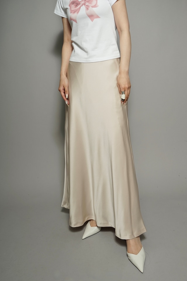 SATIN FLARE MAXI SKIRT  (BEIGE) 2402-63-51